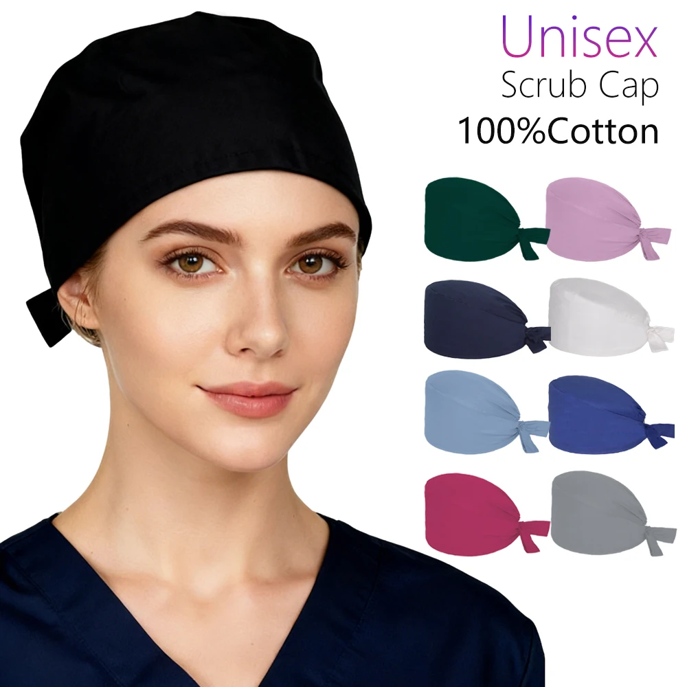New Solid Surgical Cap for Women and Men 100% Cotton Operating Room Nurse Working Hat Dental Anesthesia Clinical Med Scrub Caps