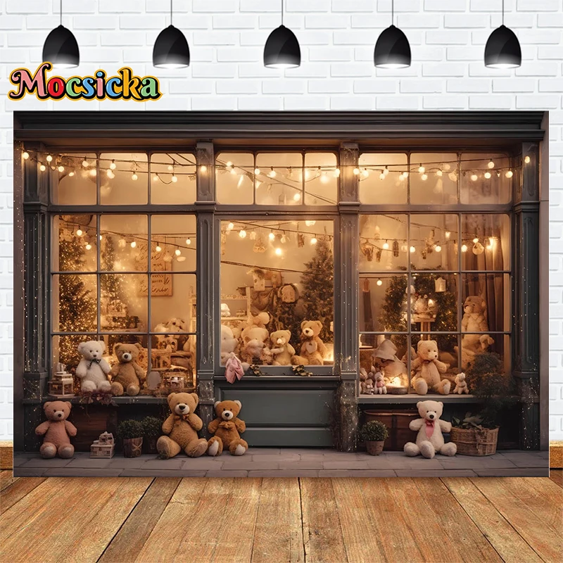 Mocsicka Photography Backgrounds Winter Teddy Bear Shop Decor Backdrop Girls Birthday Party Cake Smash Banner Photo Studio