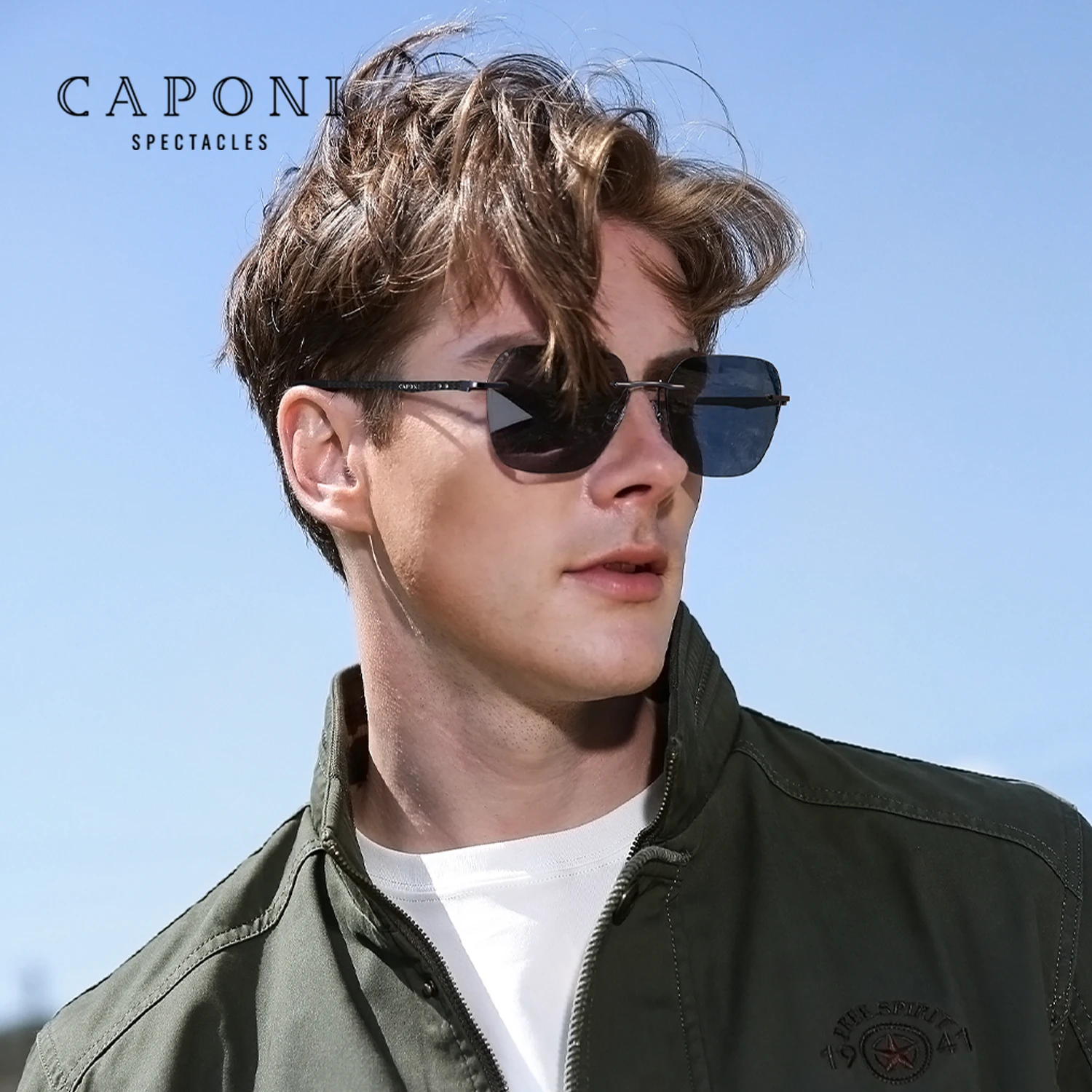 

CAPONI Sunglass men Polarized Photochromic Lightweight Carbon Fiber Frameless Outdoor Shades Sunglasses Designer UV400 BS24610