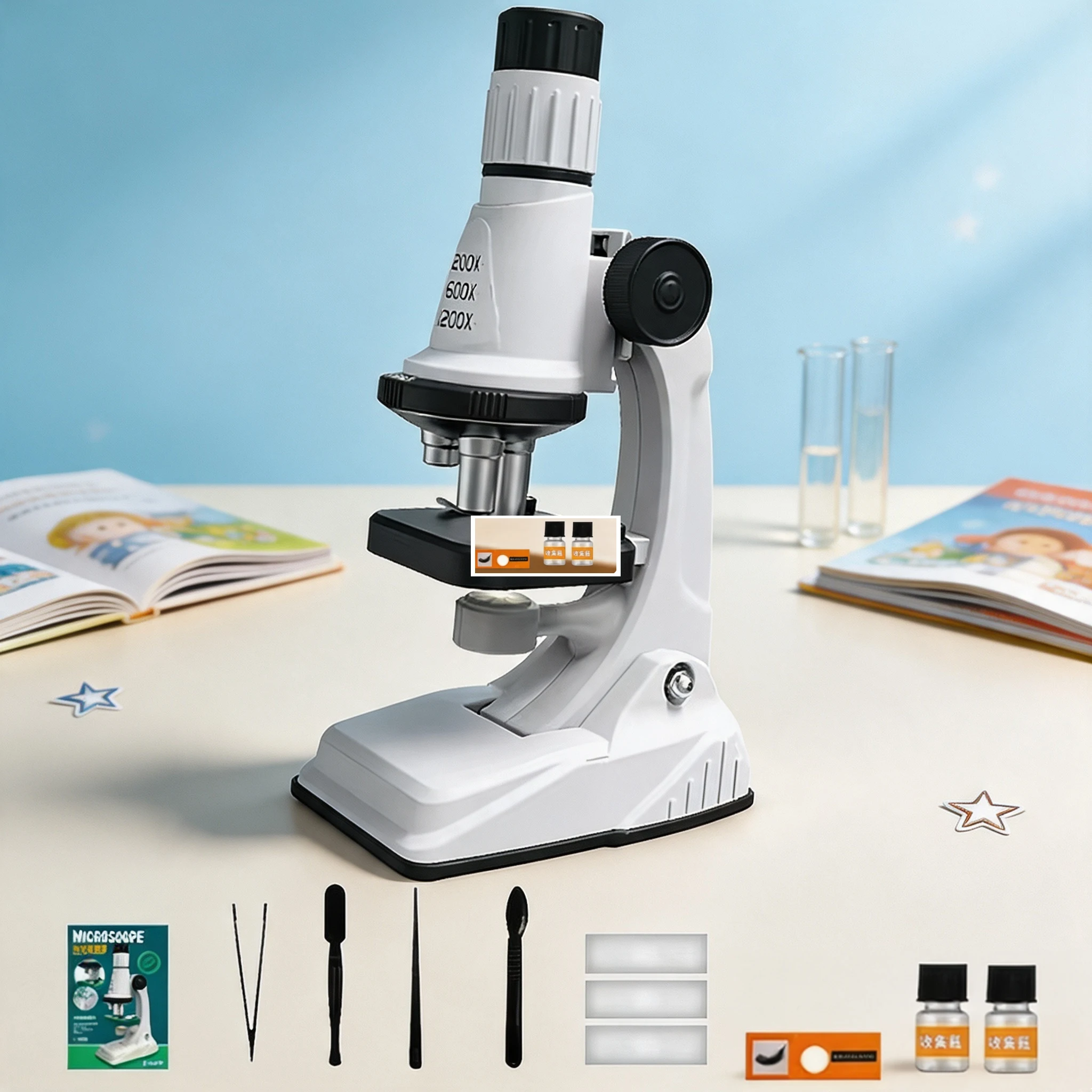 Kids Pocket Microscope, 200x-1200x Magnification Biological Science STEM Toy, LED Educational Gift for Boys Girls  ﻿