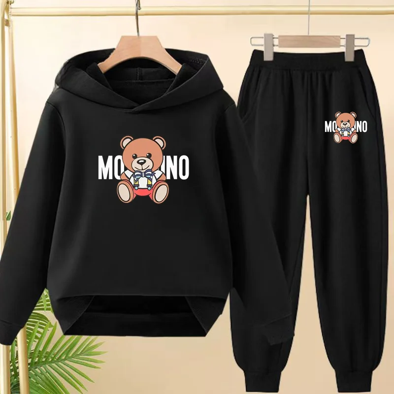 Hoodie Anak-anak Pakaian Anak Laki-laki Perempuan 3-12 Tahun Kaus Kasual Beruang Kartun Lucu + Celana Pakaian Anak Perempuan Cantik Set Olahraga Santai