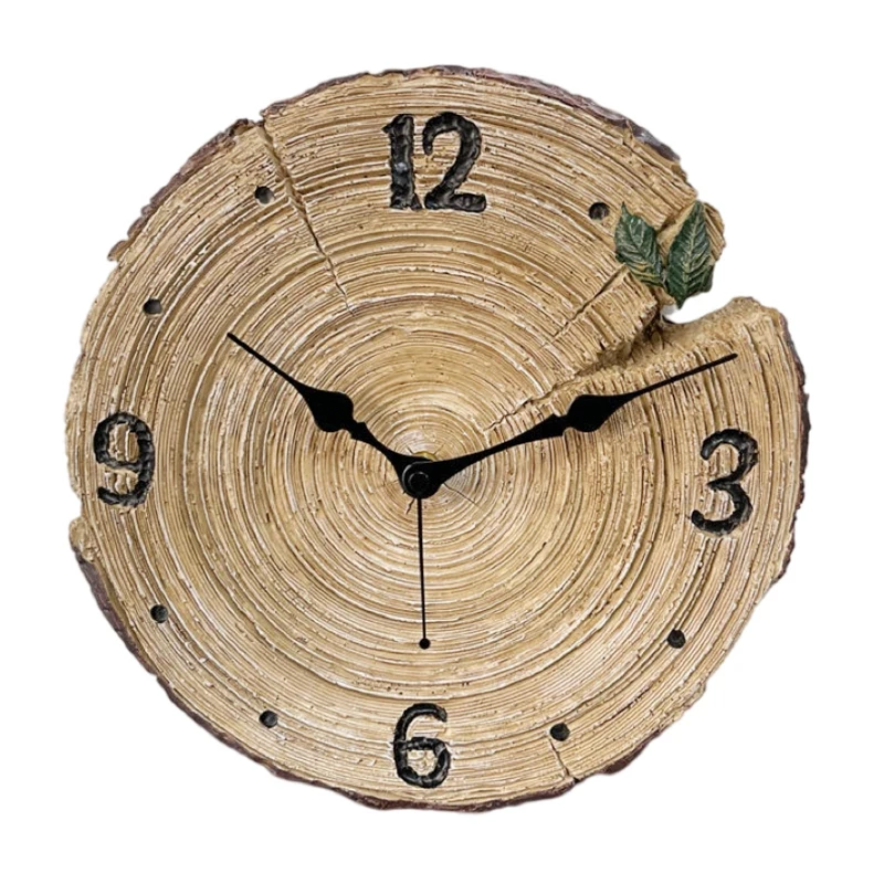 Creative resin wooden year-round silent living room clock, imitation wood three-dimensional decoration, personalized