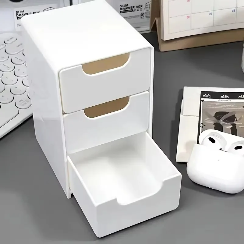 3-Tier Plastic Cosmetic Storage Box Organizer with Drawers Multifunctional Countertop Storage for Jewelry Office Supplies