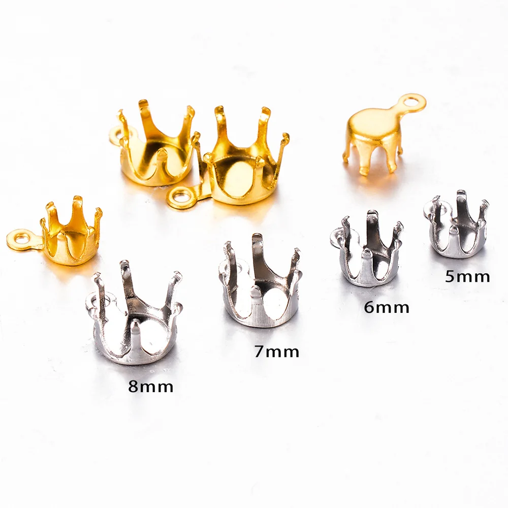 50pcs/lot Stainless Steel Gold Silver Color Blank Claw Setting Base Clasps 5mm-8mm Rhinestone Beads DIY Earrings Findings