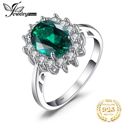 JewelryPalace Princess Diana simulato verde smeraldo creato rosso rubino Halo anello di fidanzamento anello in argento Sterling 925 per le donne