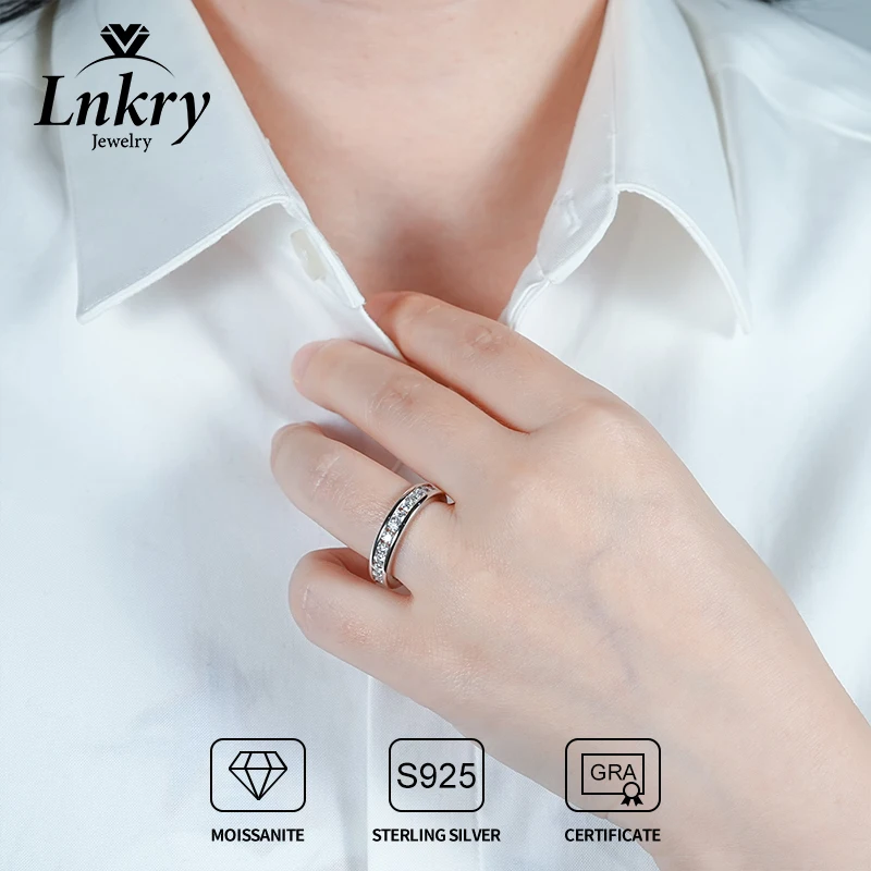 

Lnkry anillo plata 925 Sterling Silver Wedding Band Certified GRA 2.5mm Moissanite Eternity Ring For Women 14K Gold Plated Ring