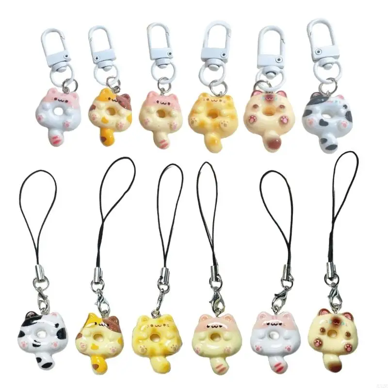 

652F Pack of 6 Unique Phone Jewelry Cats Bag Accessories Fashionable Key Charm Resin Texture Suitable for Artistic Displays