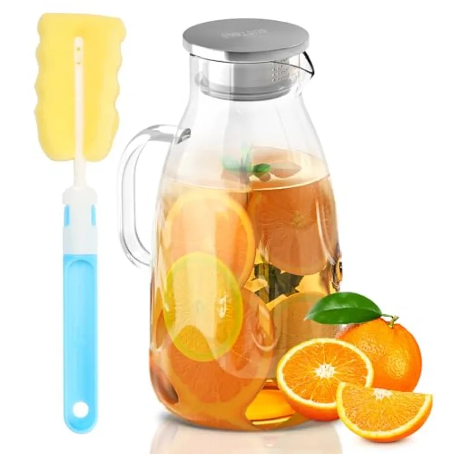 

3 Liter 101 oz Glass Pitcher with Lid and Nozzle Cold/Hot Water Glass Water Bottle Ice Tea Water Jar for Refrigerator Large Wat