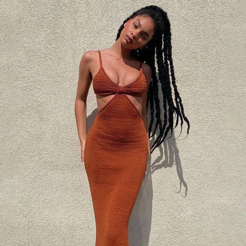 Robe longue à bretelles sexy pour femmes, dos nu, taille haute, robe moulante, été, fête, club, noir, éducatif