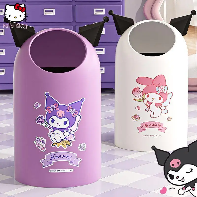 

Мультяшный мусорный бак Sanrio Kuromi Kawaii для гостиной, спальни, корзина для бумаги, кухня, туалет, гигиеническая корзина, простота, подарки для дома, мелодия