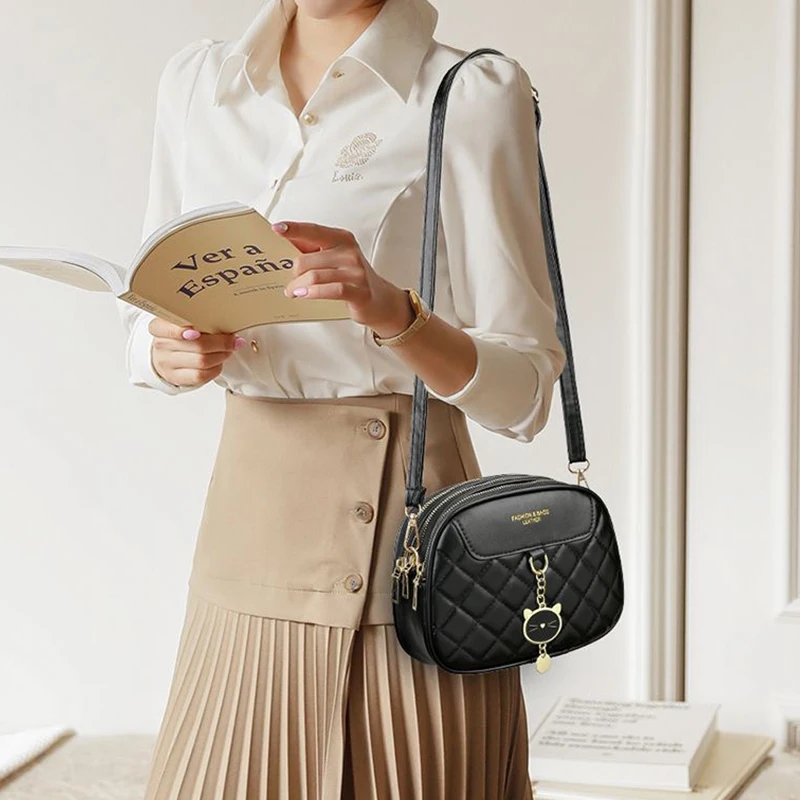 Einzel-Schulter-Umhängetaschen für Damen und Herren, einfache und vielseitige dreilagige Handtaschen mit Rautenmuster, Schuhtaschen für Damen – Detail 9