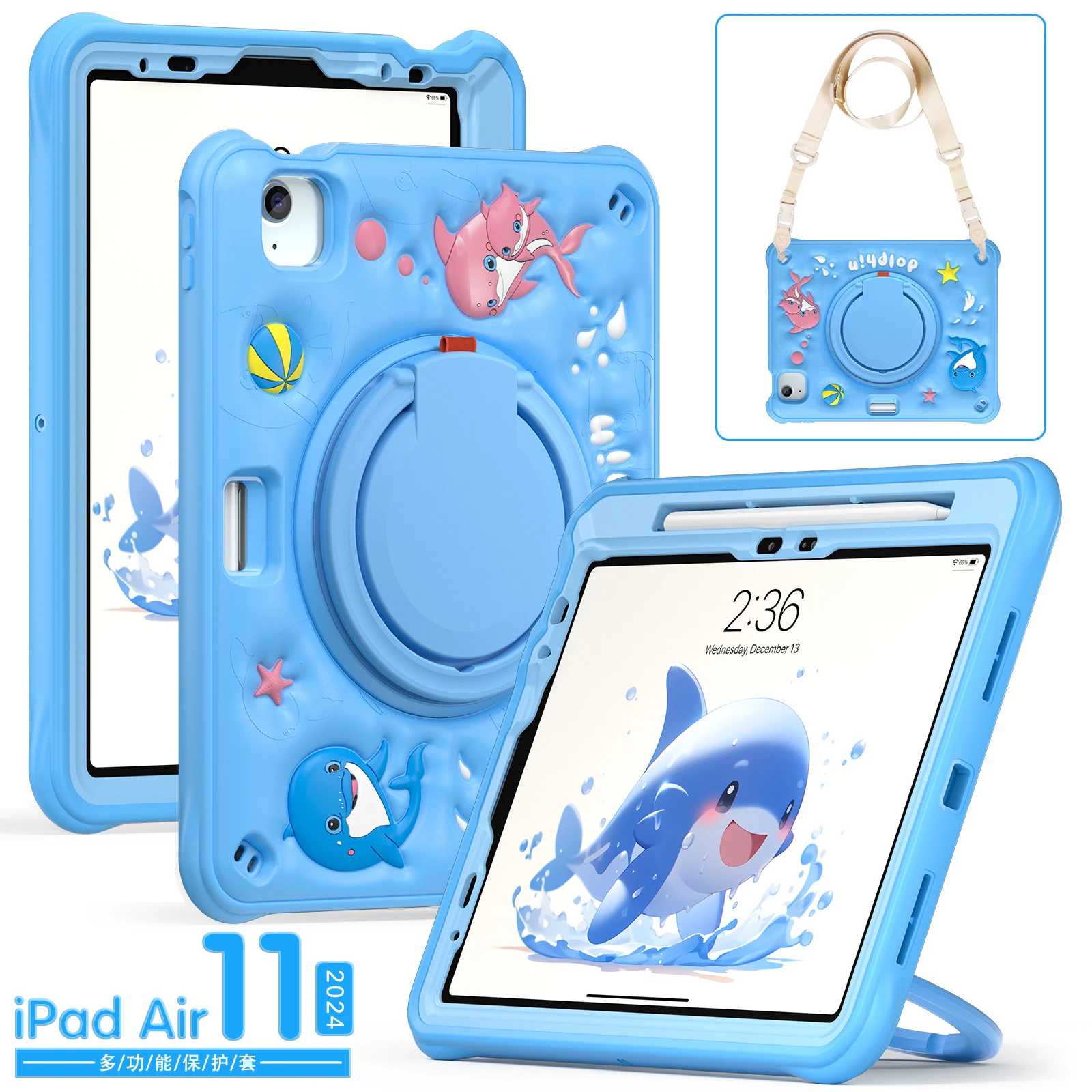 

Детский защитный чехол с рисунком из мультфильма, универсальный для iPad Air 11 2025 M3 2024 M2 Pro11 2018-2022 Air 4 5 10,9 дюйма, вращающаяся подставка, ручка, чехол