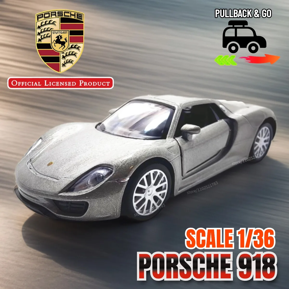 1:36 Metal Diecast Car Model Repilca Porsche 918 Spyder Scale Miniature Collection Vehicle Hobby Kid Xmas Gift Toy for Boy