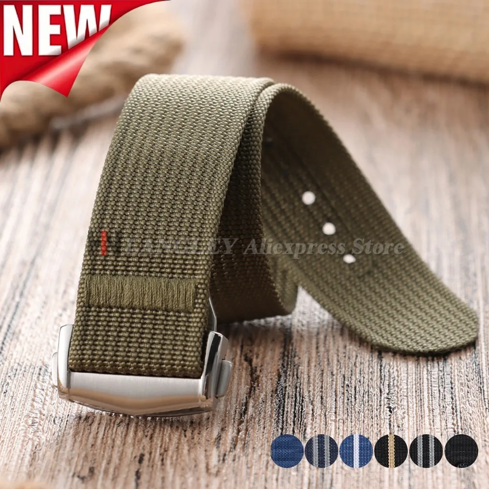 20mm 22mm Wasserdichtes Faltschnallen-Armband Segeltuch-Nylon-Uhrenarmband Herren Militär Sport Armband Universelles Uhrenband