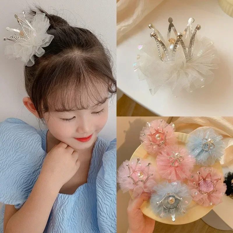 New Princess Children Girl Hairpin Vintage 3D Crown Mesh Hair Clip for Kid Girl Birthday Party Decroative Hair Pin Girls Gift