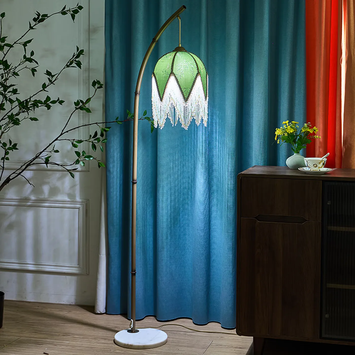 Retro national style homestay bedroom living room atmosphere light creative tassel bedside vertical