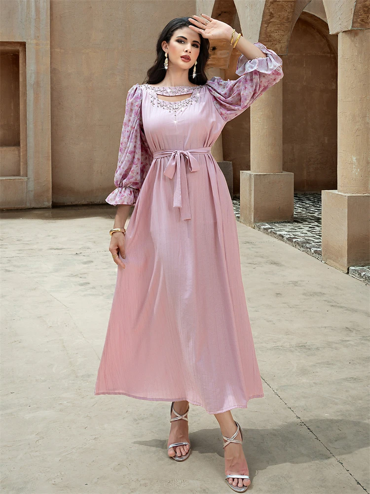 Ramadán Eid Rosa moda Vestidos Longos Abaya Dubai lujo mujeres musulmanas Kebaya Kaftan vestido Islam bata árabe mujer Musulmane