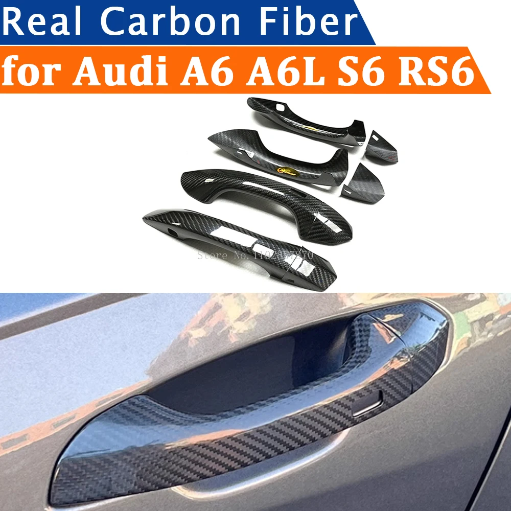 

For Audi A6 A6L S6 RS6 2019-2023 Accessories Real Carbon Fiber Door Handle Cover Frame Sticker Exterior Trim Bodykit