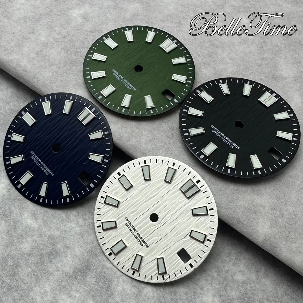 28.5mm Single Calendar Watch Dial Fit NH35 NH36 Movement  White Black Water Ripple Texture Green Luminous  Dial Accessories