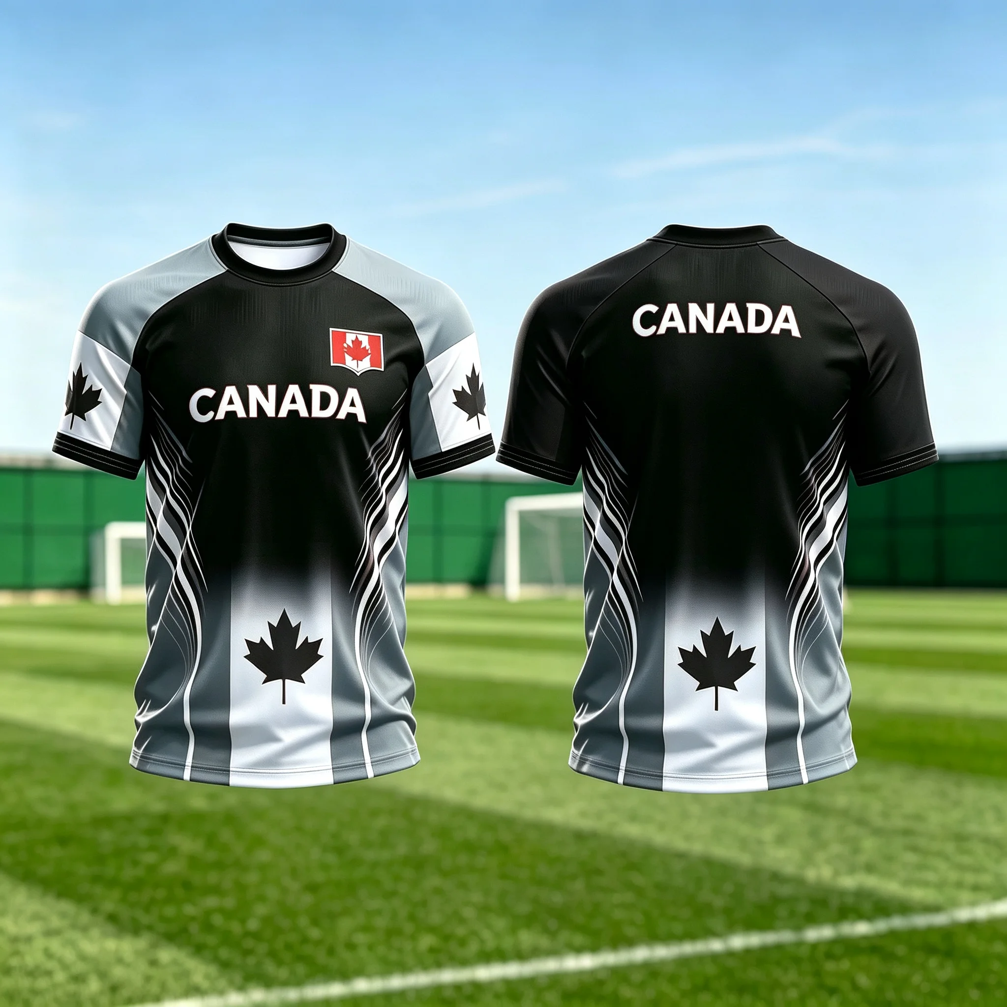 Black‑Red Tone CANADA Letter Maple Leaf Badge Football Jersey, Multi‑color Raglan Sleeve Breathable Unisex Tee For Fan Gathering
