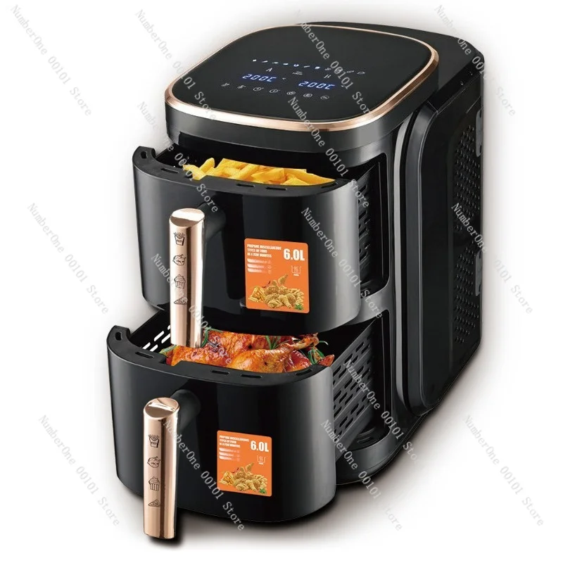 Double Basket Air Fryer Oil-Free 6L+6L Large Capacity Smart Digital Touch Screen Dual Zone Family Size Healthy Cooking Kitchen