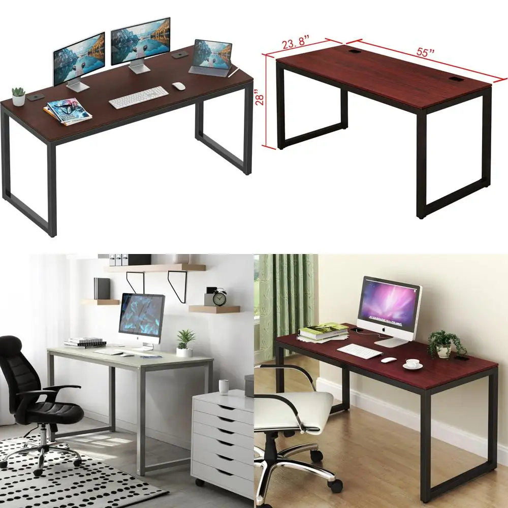 Mesa de computador de escritório de nível comercial SHW de 55 polegadas, cereja