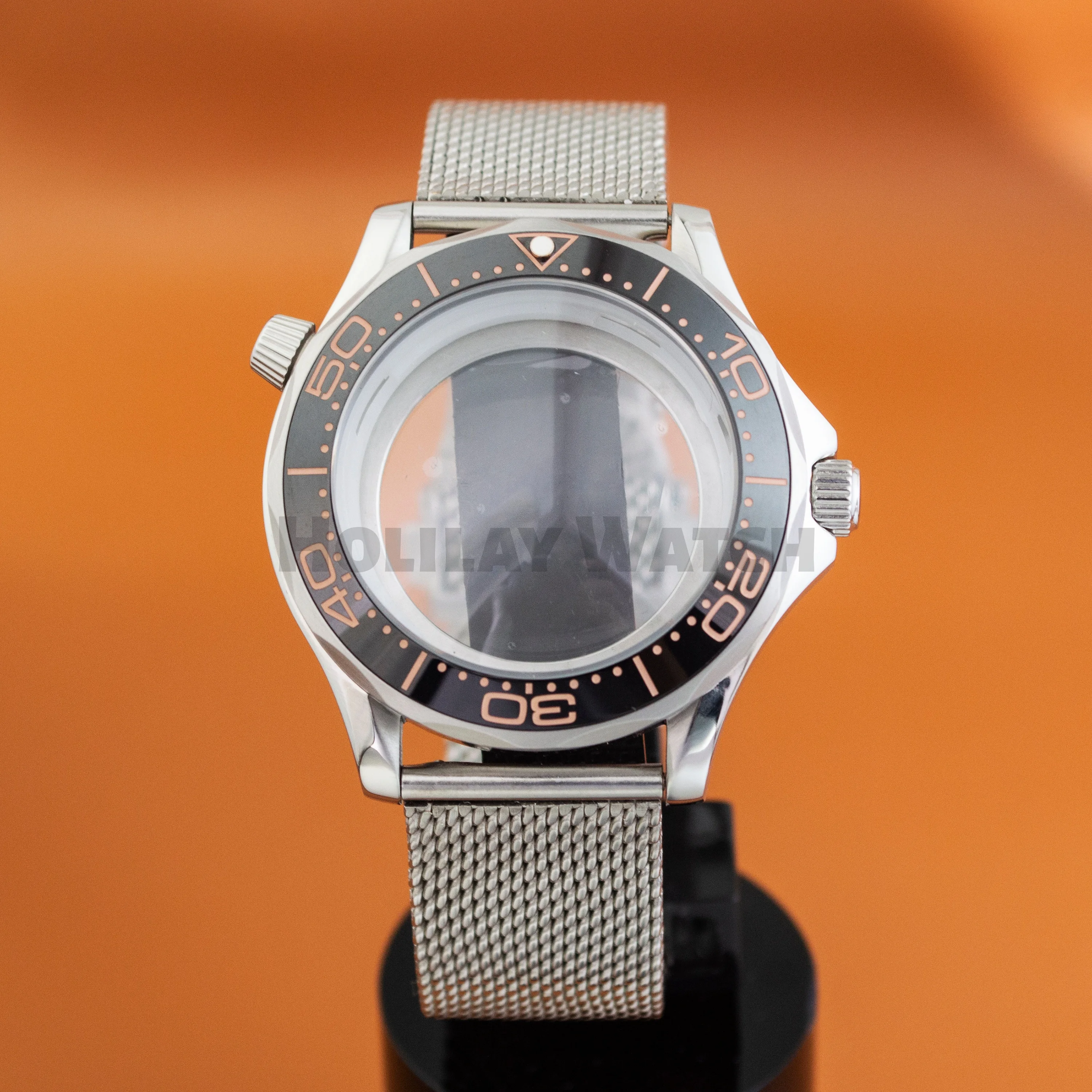 

10Bar Waterproof Watch Case For Seamaster 300 Case Stainless Steel fit NH35 NH36 Movement NH35 Watch Case Milan Steel Mesh Strap