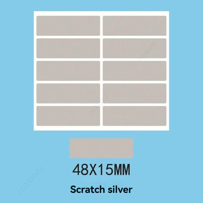 100 stuks/verpakking (10 vellen) Rechthoekige krasloten stickers, 1,9 x 0,6 inch