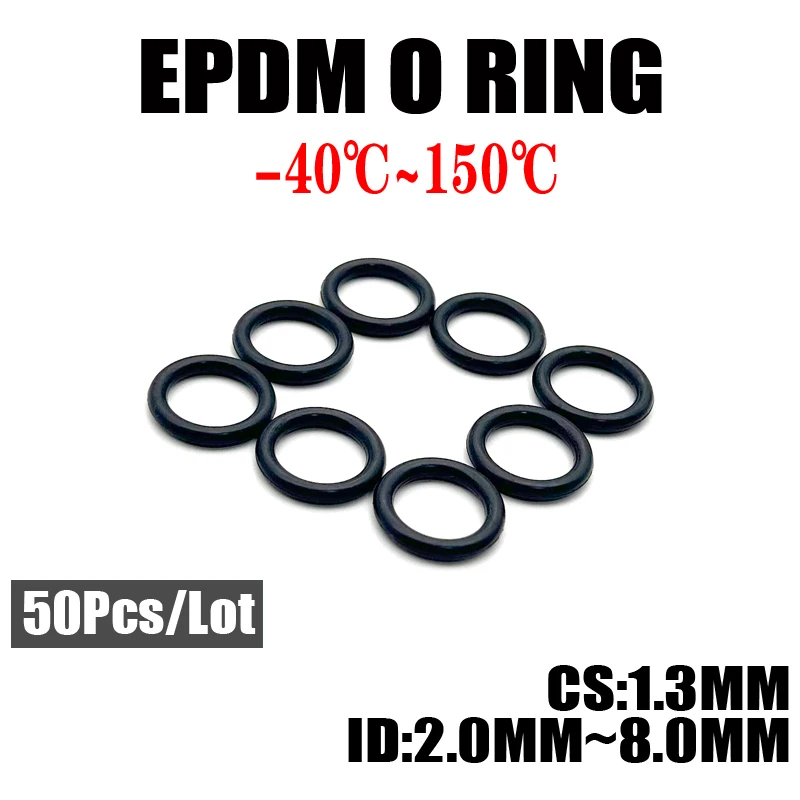 

50pcs EPDM O-Ring Gasket CS 1.3mm ID2mm ~ 8mm EPDM Automobile Nitrile Rubber Round O Type Corrosion Oil Resistant Seal Washer