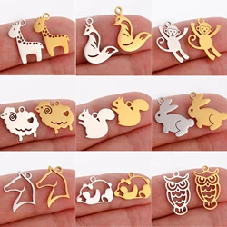 5Pcs/Lot Aries/Owl/Rabbit/Giant Panda Charms Cute DIY Animal Pendants Stainless Steel Craft Jewelry Making for Necklace Earrings