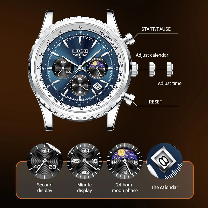New LIGE Watch for Men Fashion Waterproof Men Watch Sports Watches Mens Quartz Wristwatch Clock Men\'s Gift Relogio Masculino+Box
