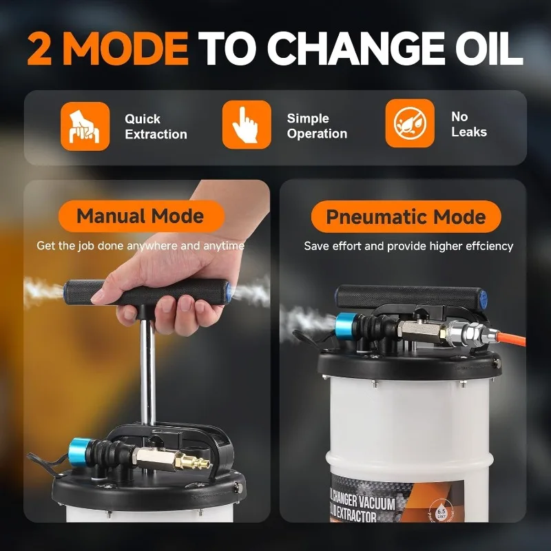 

6.5L Oil Extractor - Pneumatic/Manual Vacumm Fluid Extractor with Pump Tank Remover & 4 Tubes for Oil Change