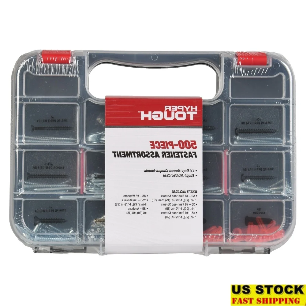 

500 Piece Zinc Plated Steel Screw Anchor Fastener Set with Tough Case 12 Types Easy Access Compartment Portable Tool Kit