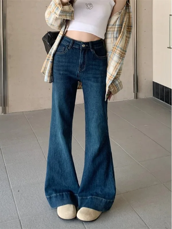 

High Waist Wide Leg Straight Cut Jeans Retro Slimming Design Floor Length Trousers for plus Size Women Autumn New Style