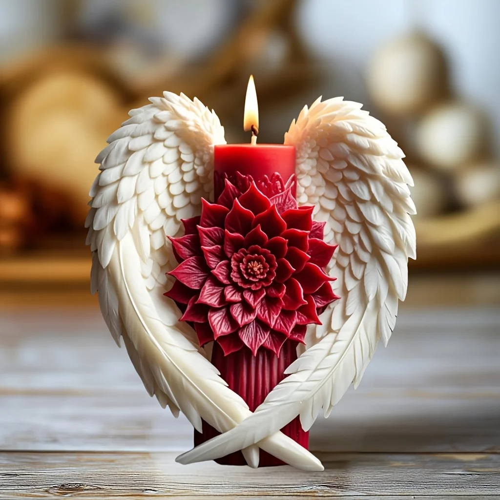 Angel Wings Flower Candle Silicone Mold Holy Angel Wings Inlay Flower Candle Silicone Mold Resin Plaster Mold Decorative Gift