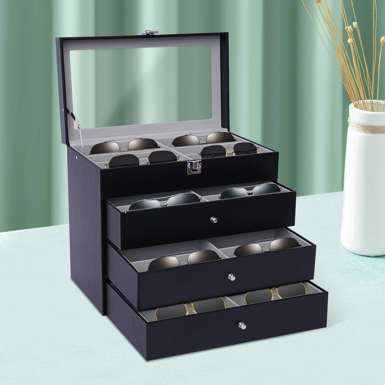 4 Layers Glasses Display Box Large Capacity Suitable for Storing Glasses, Sunglasses, Bracelets, Watches