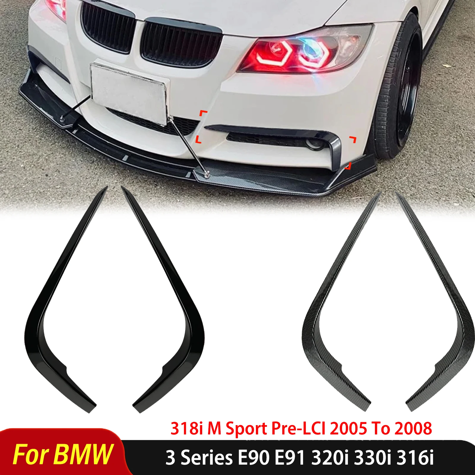 For BMW 3 Series E90 E91 320i 330i 316i 318i M Sport Pre-LCI 2005 To 2008 Fog Lamp Front Bumper Lip Splitter Spoiler Diffuser