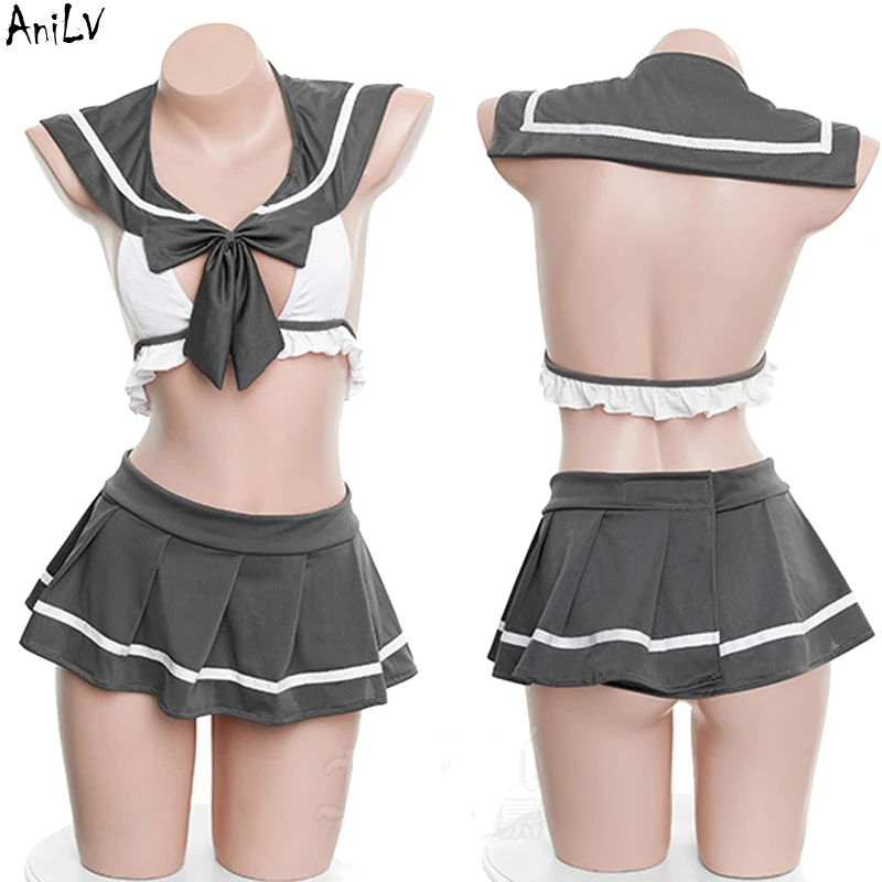 

AniLV Anime School Student Beach Sailor Swimsuit Costumes Summer Japanese Girl Bikini Swimwear Uniform Set Pool Party Cosplay