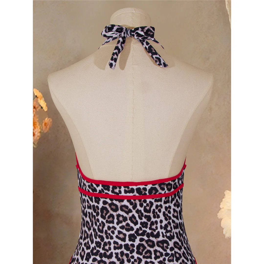 Leopard-Halter-Badeanzug mit tiefem V-Ausschnitt, einteilig, Damen-Bademode, rückenfreies Design, hoher Beinausschnitt, gepolstert, Badeanzug, Modell V7810. – Detail 8