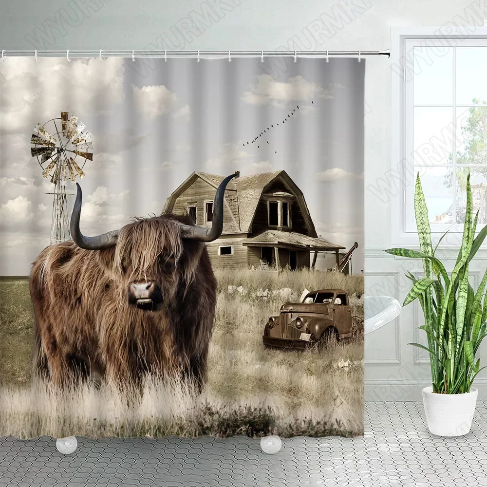 Cortina de ducha de vaca divertida, tela de rueda de vagón rústico de  granja de madera de animales lindos, decoración de baño de granja de flores  de campo / Artículos del hogar, image size:1000x1000