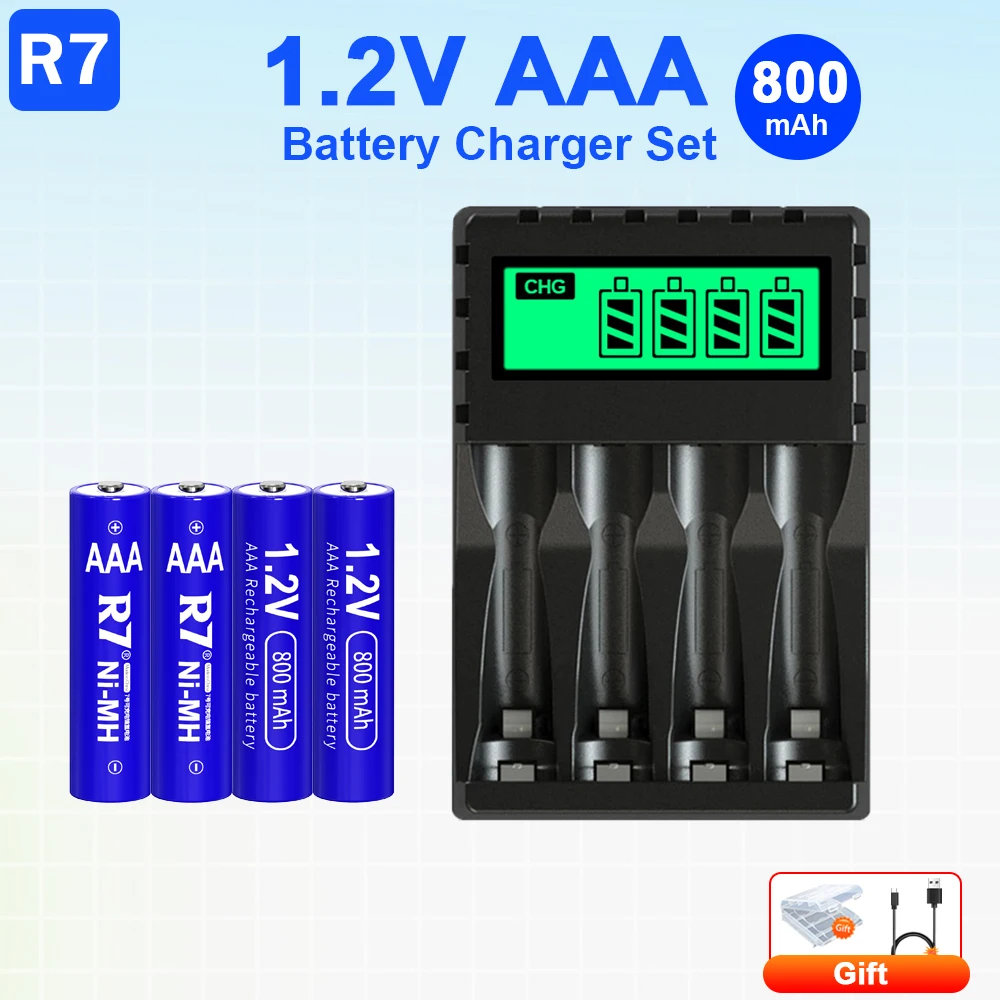 R7 AAA Battery 1.2V Ni-MH Rechargeable Batteries 800MAH 3A aaa with AAA/AA Battery Charger