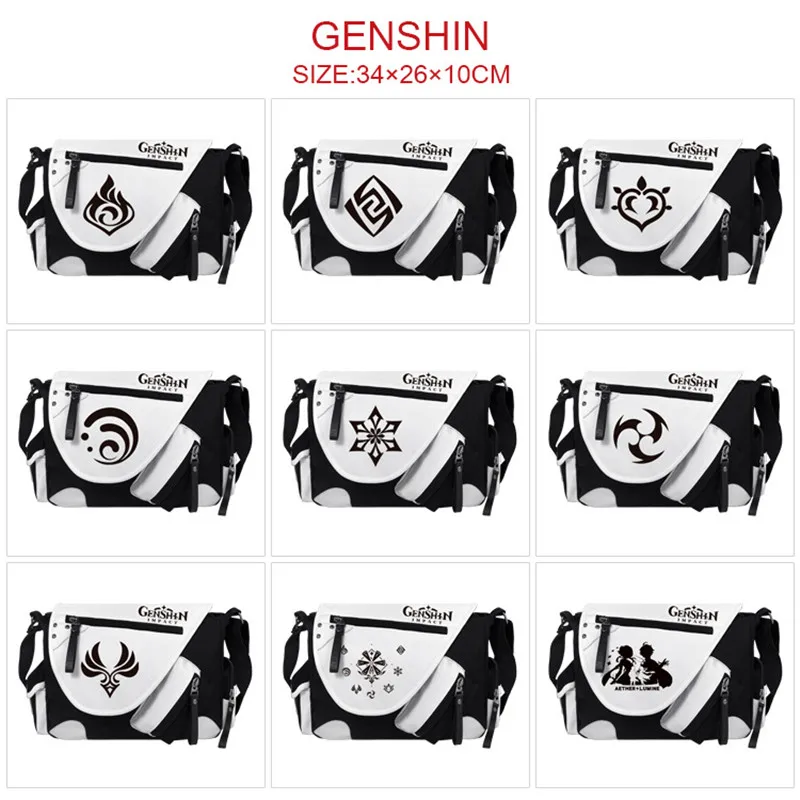 Genshin Impact Women Canvas Casual Zipper Shoulder Bag Crossbody Bags Schoolbags Messenger Bag