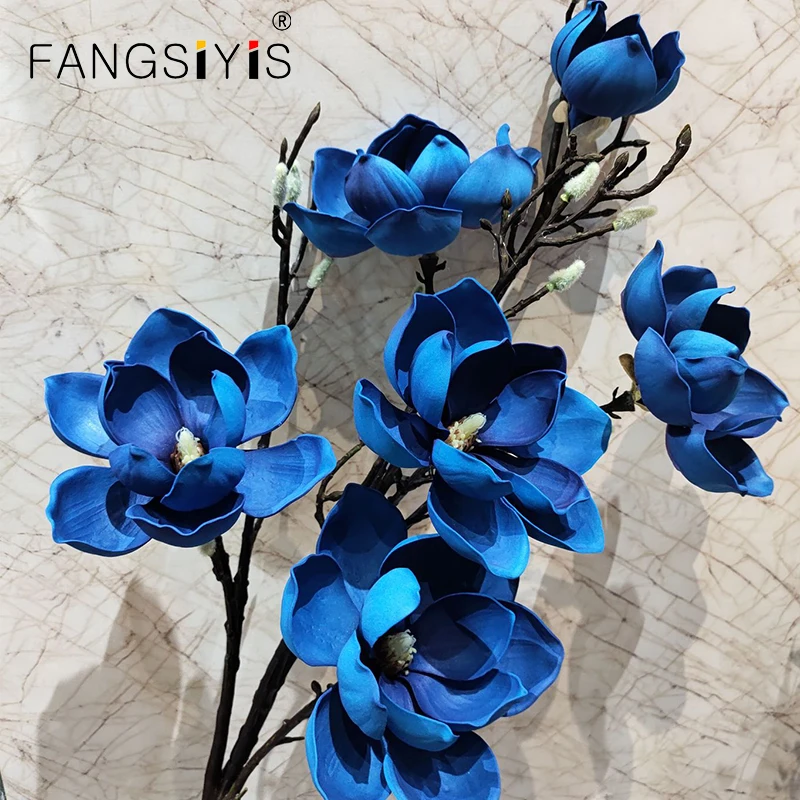 High Quality 1Pcs 6Heads Artificial Magnolia Branch Silk for Aesthetic Room Decor  Artificial Flowers Wedding Decoration Outside