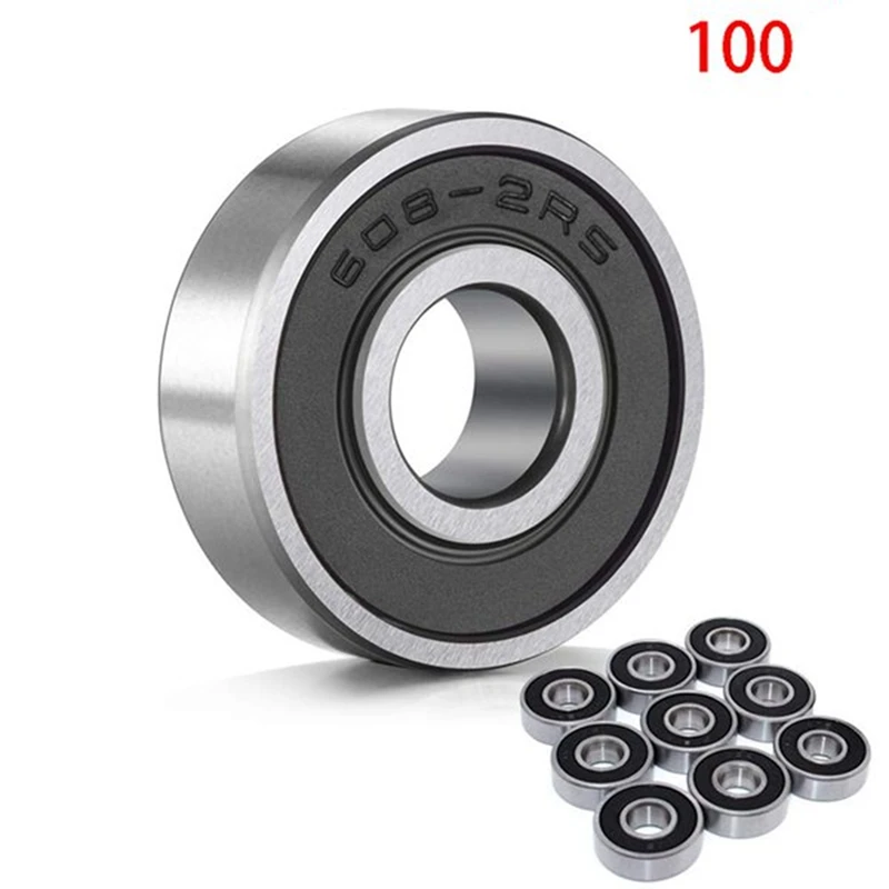 100 Pcs 608-RS Skateboard Bearing, Rolling Bearing Silver Size: 8X22x7mm Easy Install