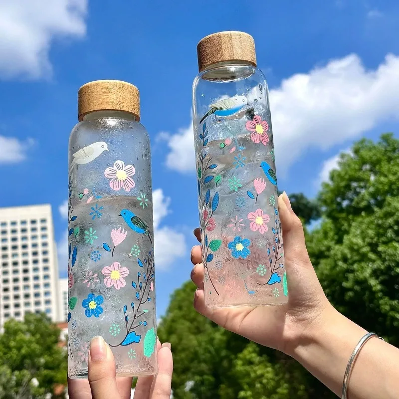 Temperature Changing Glass Cup Large Borosilicate Sports Water Bottle Heat Transfer Gift Mug for Cold Brew & Travel