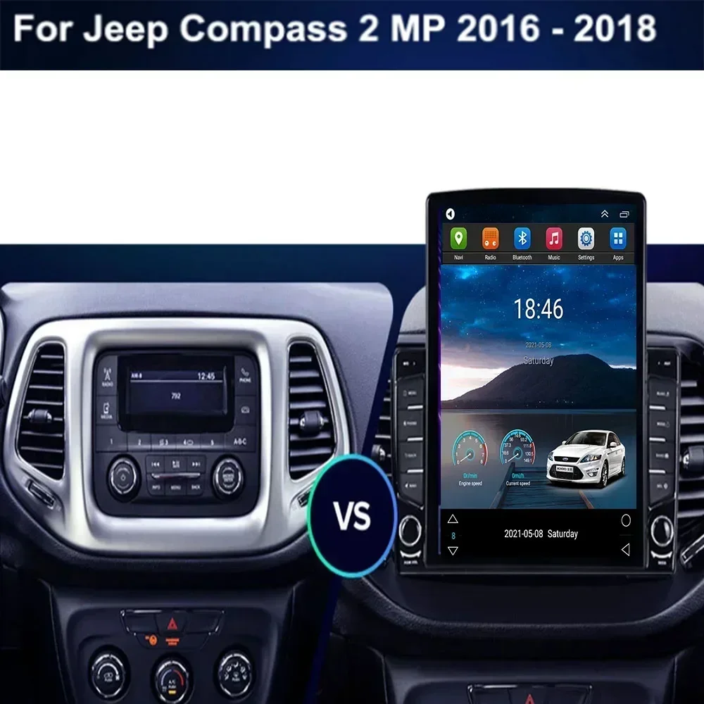 Radio mobil gaya Tesla 2Din Android 13, untuk Jeep Compass 2 MP 2016-35 Multimedia pemutar Video GPS Stereo Carplay DSP RDS Camer