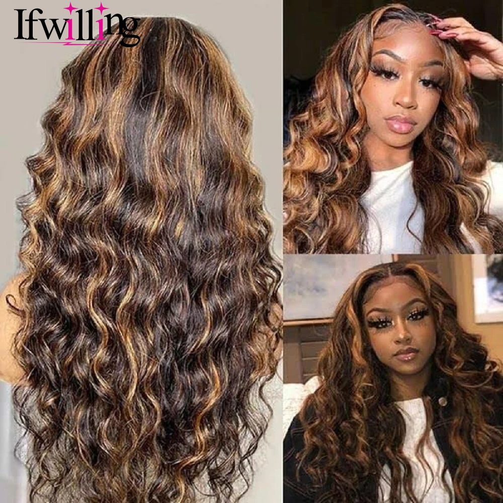 Water Wave 13x6 Lace Front Wig HD Lace Ombre Human Hair Wig Highlight Wig Human Hair 4/27Colored Human Hair Wig Blonde Brown Wig