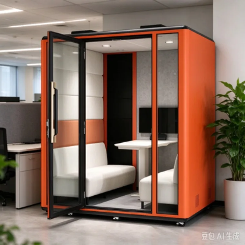 Modern Portable Sound Isolation Acoustic Booth with Ventilation Fan and Lighting Movable Office Phone Pod for Office Building
