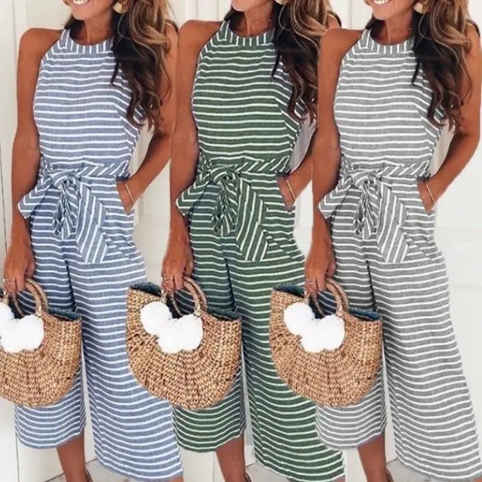 

Полосатый комбинезон на шнуровке с низкой талией и длинными брюками, женский, из костюмной ткани, осенняя коллекция