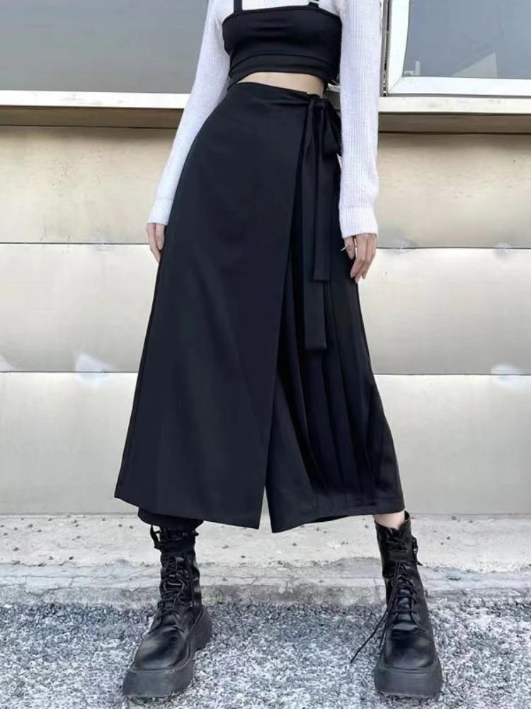 Casual Hosen Frauen Solide Entwickelt Gefälschte Zwei Stücke Frühling Herbst Japanischen Harajuku Streetwear Unregelmäßigen Alle-spiel Jogger Frauen